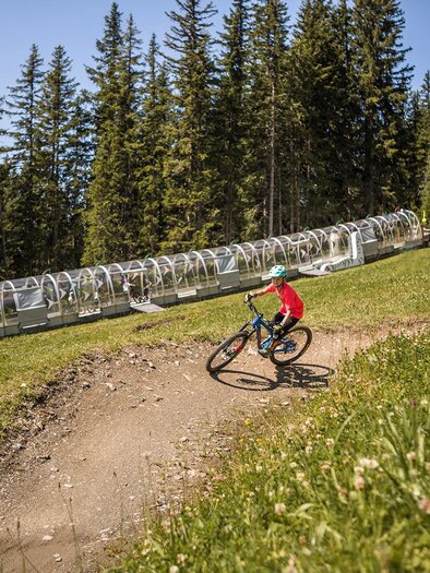 Junge Downhill Biker im Bikepark Planai | © Roland Haschka