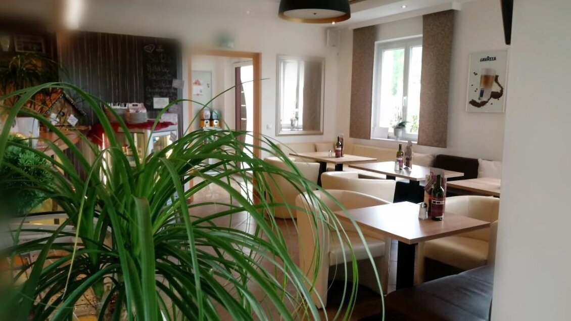 Ein gemütliches Café mit modernen Tischen und Stühlen. Große Fenster lassen viel Licht herein und eine Pflanze sorgt für einen frischen Akzent. | © Cafe Idylle