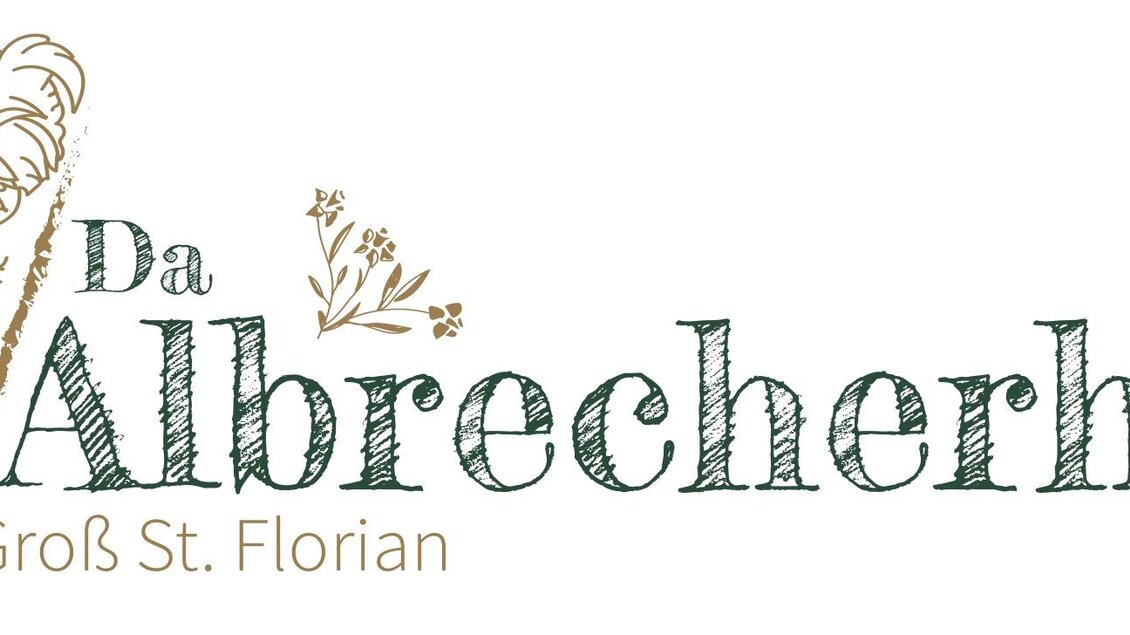Ein Logo des Albrecherhofs in Groß St. Florian. Es zeigt einen Pferdekopf und eine Person, die auf einem Pferd sitzt, umgeben von pflanzlichen Elementen. | © @albrecherhof