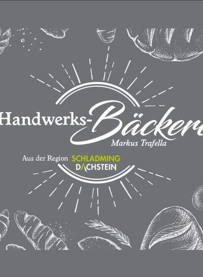 A stylish logo of a craft bakery. It features the name "Markus Trafella" and emphasizes the Schladming-Dachstein region. | © Handwerksbäckerei Trafella