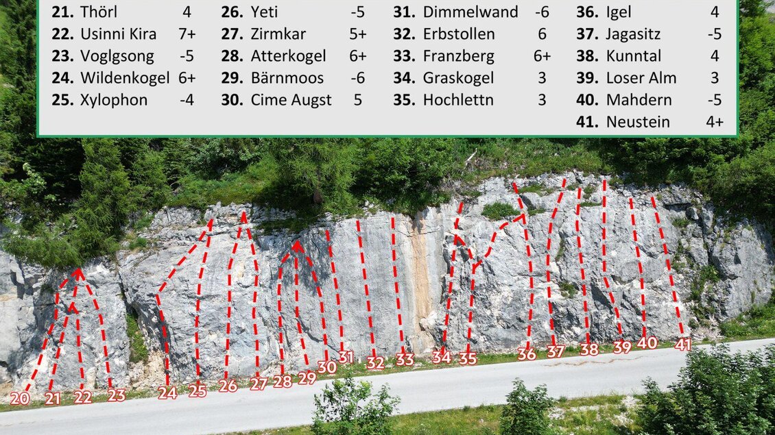 Im Sektor 2 des Klettergartens am Loser im Ausseerland Salzkammergut gibt es 20 Seilrouten in den Schwierigkeiten 3 bis 7+ für Anfänger und geübte Kletterer.  | © Loser Bergbahnen