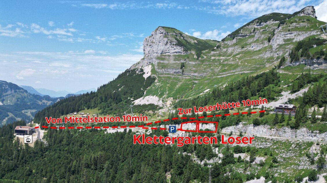 Der Klettergarten am Loser im Ausseerland Salzkammergut befindet sich unterhalb der Loserhütte, und nur 10 Minuten entfernt von der Mittelstation der Loser Panoramabahn. | © Loser Bergbahnen