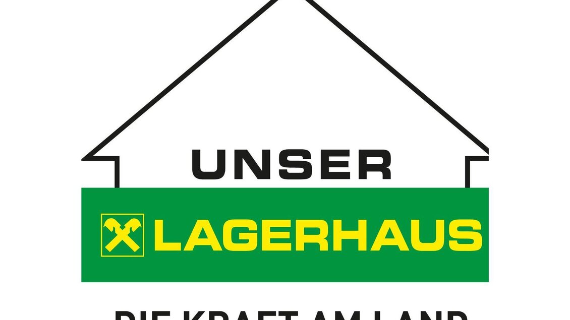 Ein Logo des Lagerhauses mit dem Slogan "Die Kraft am Land". Es zeigt einen stilisierten Dachüberschuss und ein gelbes Symbol, das eine positive Verbindung zur Landwirtschaft herstellt. | © Landmarkt KG