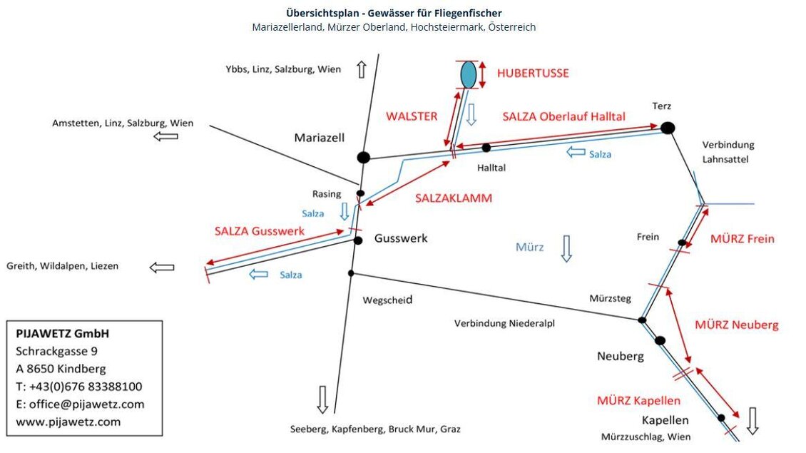 Übersichtsplan Gewässer Fliegenfischen | © www.pijawetz.com