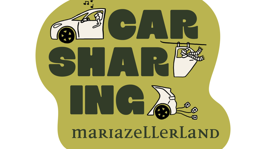Ein kreatives Logo für Carsharing im Mariazellerland. Es zeigt stilisierte Autos und verdeutlicht das Konzept des Teilens. | © Carsharing Mariazellerland