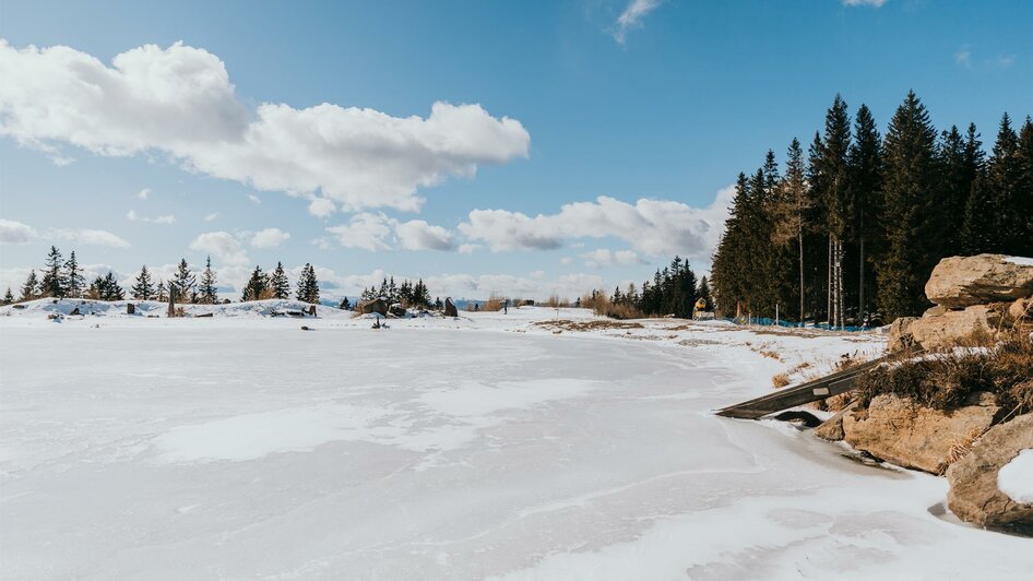 Ein verträumter Blick über den gefrorenen Hebalmse | © Schilcherland Steiermark