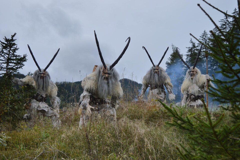 Eine Gruppe von mystischen Kreaturen mit großen Hörnern steht in einer bewaldeten Gegend. Sie tragen Elfengewand und sind umgeben von einer nebligen Atmosphäre. | © Massenburg Teifl