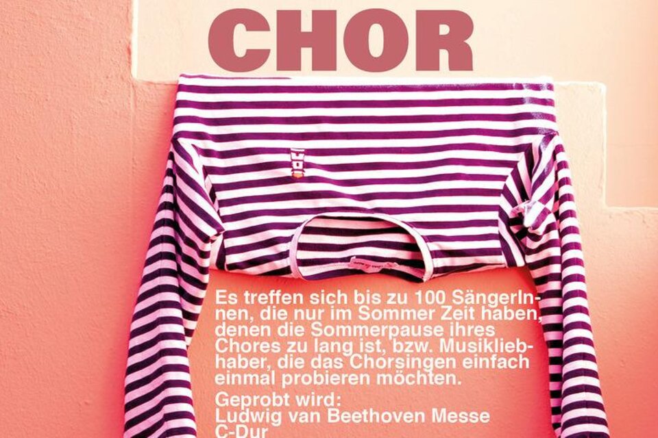 Plakat für den Sommerchor in der Mariahilferkirche in Graz mit gestreiftem Shirt und Veranstaltungsinfos. | © Pfarre Graz-Mariahilf