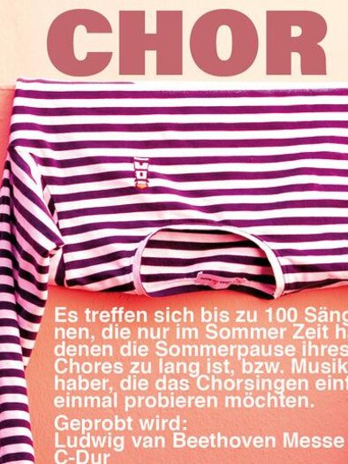 Poster for the summer choir at the Mariahilferkirche in Graz with striped shirt and event information. | © Pfarre Graz-Mariahilf