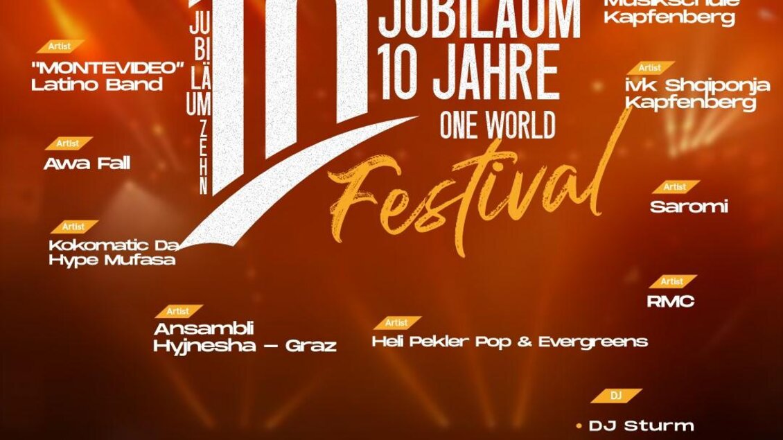 Ein Plakat für ein Festival, das das 10-jährige Jubiläum feiert. Das Event findet am 27. Juni 2026 in Kapfenberg statt und präsentiert verschiedene Künstler. | © Stadtgemeinde Kapfenberg