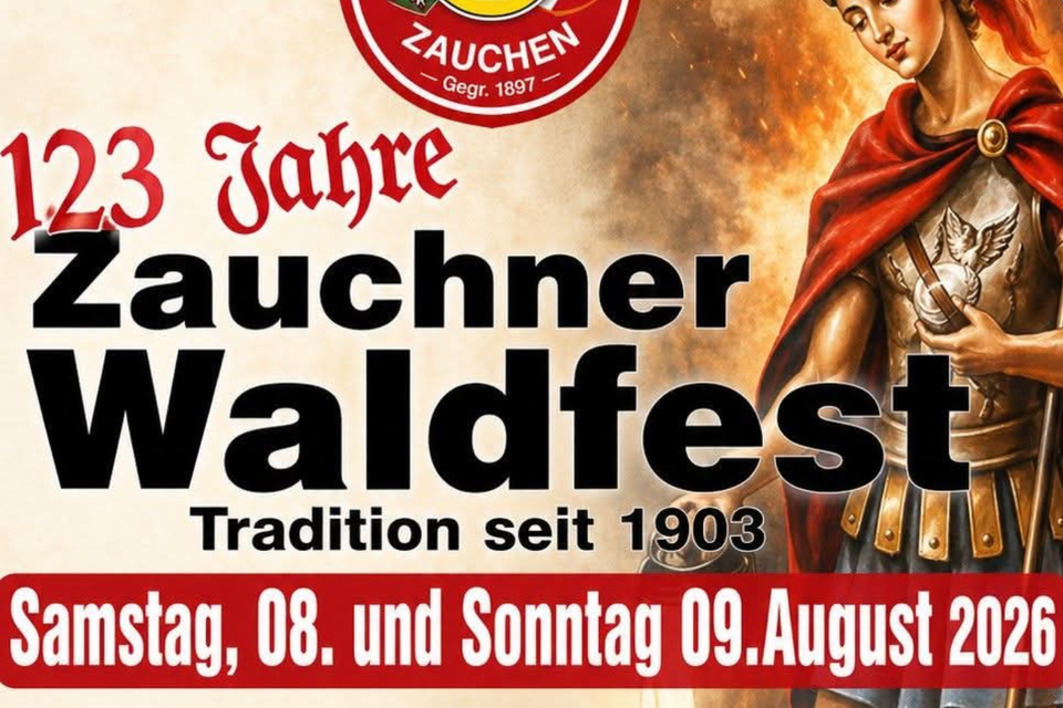Ein Plakat für das 122. Zauchner Waldfest. Das Fest findet am 2. und 3. August 2025 statt und wird von der Freiwilligen Feuerwehr Zauchen organisiert. | © FF Zauchen