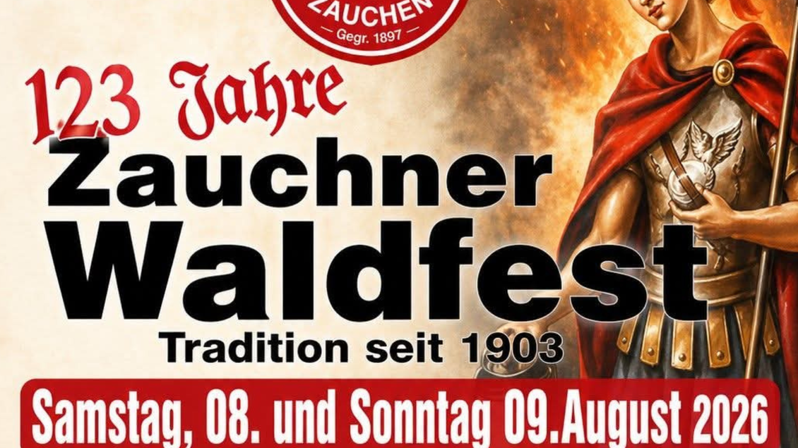 Ein Plakat für das 122. Zauchner Waldfest. Das Fest findet am 2. und 3. August 2025 statt und wird von der Freiwilligen Feuerwehr Zauchen organisiert. | © FF Zauchen