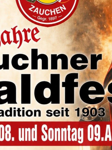A poster for the 122nd Zaucher Forest Festival. The festival takes place on August 2nd and 3rd, 2025, and is organized by the Volunteer Fire Brigade Zauchen. | © FF Zauchen