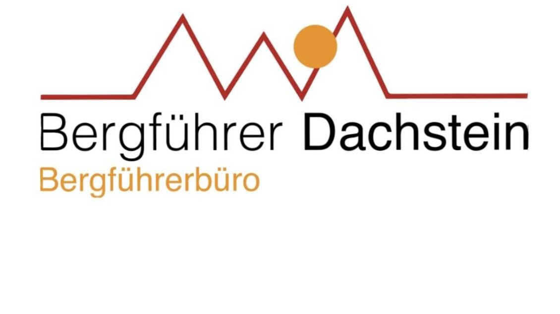 Ein Logo des Bergführers Dachstein. Es zeigt stilisierte Berge und die Sonne in den Farben Rot und Orange. | © Bergführer Dachstein