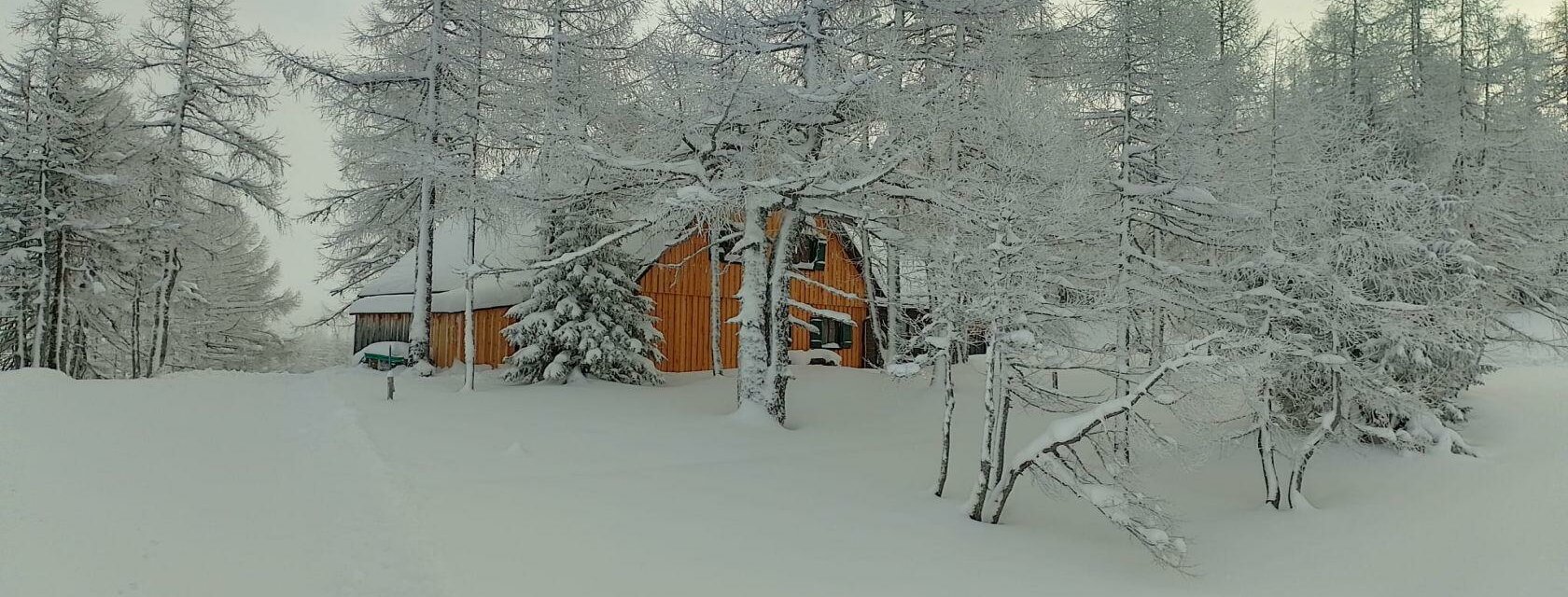 Jagdhütte, Ansicht im Winter